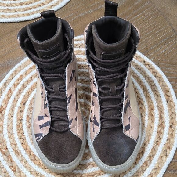 Puma X Natural Platform X Brown and Tan Patterned High-Tops, Size 7, Sample Pair - Picture 4 of 12